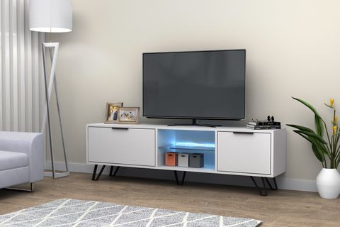 KASTER LED AYDINLATMALI METAL AYAKLI TV ÜNİTESİ, BEYAZ, 170 CM