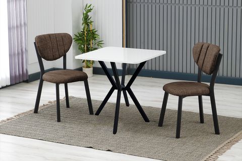 ELİS MUTFAK MASA TAKIMI, 2 SANDALYE, SİYAH, 70X70 CM, KAHVE
