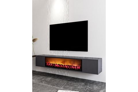 PARLA ŞÖMİNELİ DUVARA MONTAJ TV SEHPASI, ANTRASİT, 150 CM
