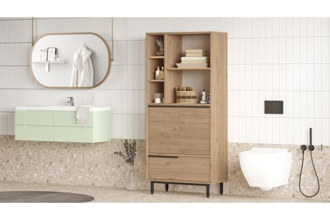 LİDYA BANYO DOLABI ÇOK AMAÇLI, 3 KAPAKLI, METAL AYAKLI, KAHVE