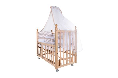 BABY TECH KLASİK ANNE YANI NATUREL SALLANIR TEKERLEKLİ BEŞİK, KAHVE ZİKZAK UYKU SETİ, 60X120