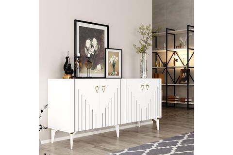 MEDA LAZER ÇİZGİLİ KONSOL, BEYAZ ALTIN