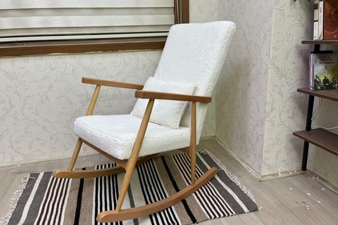 ASEDİA TREND SALLANAN SANDALYE, TEDDY KREM, AHŞAP, NATUREL AYAK