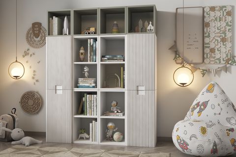 ZARA OLUKLU KAPAKLI ÇOCUK ODASI KİTAPLIĞI BEYAZ YEŞİL RAFLI OYUNCAK DOLABI PNR ÇKTP 1030