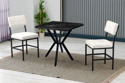 NOVA MUTFAK MASA TAKIMI, 2 SANDALYE, SİYAH, 70X70 CM, KREM