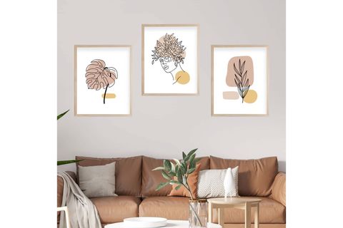 MUNİKA AHŞAP ÇERÇEVELİ LİNE ART ÜÇLÜ TABLO SETİ, 21X30, 0100