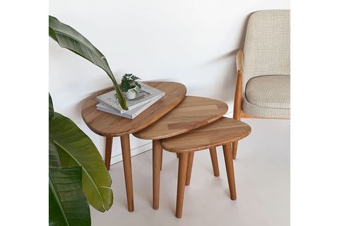 DOĞAL MASİF AHŞAP DAMLA SEHPA SETİ, ÜÇLÜ, KAYIN