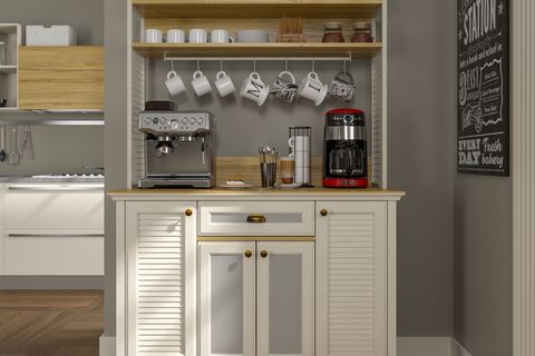 VALENA KAHVE KÖŞESİ AİRFRY DOLABI, 4 KAPAKLI 1 ÇEKMECELİ BARDAK ASKILIKLI