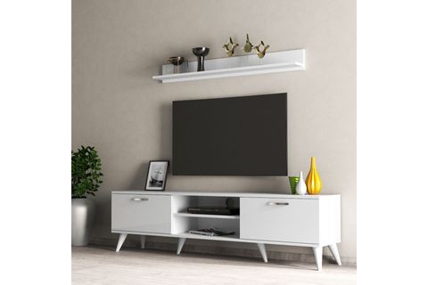 MEGA TV ÜNİTESİ TVU0101, L RAFLI, BEYAZ, 180 CM