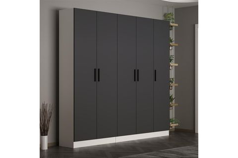 KALE 210 CM 5 KAPAKLI 3B RAF PORTMANTO, BEYAZ ANTRASİT