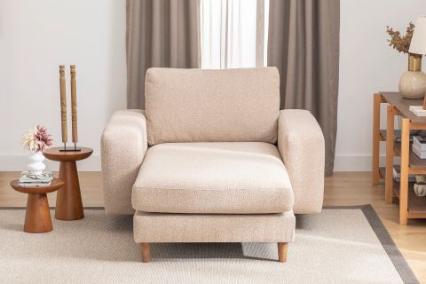 MERLİN DAYBED, KALIN KOL, NATUREL AYAK, RECYCLED KUMAŞ, CAPPUCİNO