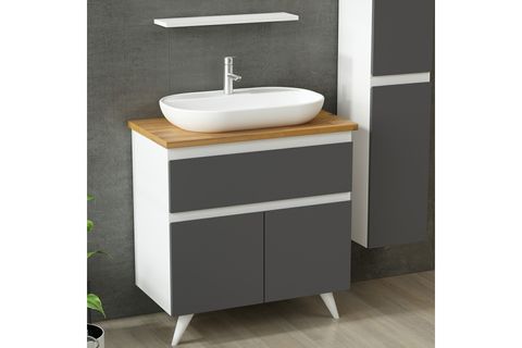 NİKA BANYO DOLABI AY2K1Ç129, BEYAZ ANTRASİT, 85 CM