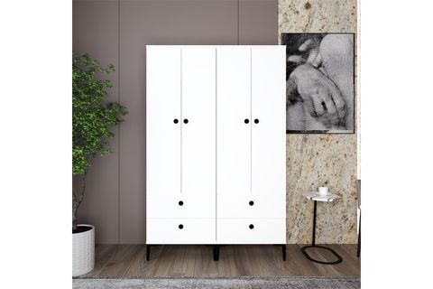 SİLVİA GARDIROP, 4 KAPAKLI 4 ÇEKMECELİ, BEYAZ