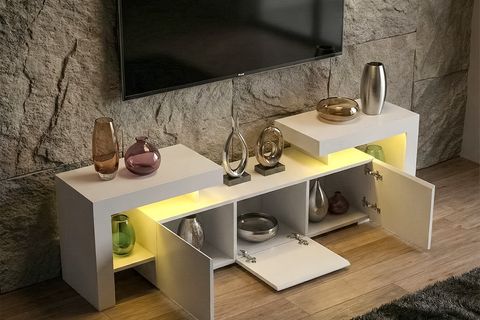 YAGMUR LEDLİ TV ÜNİTESİ, BEYAZ, 200 CM
