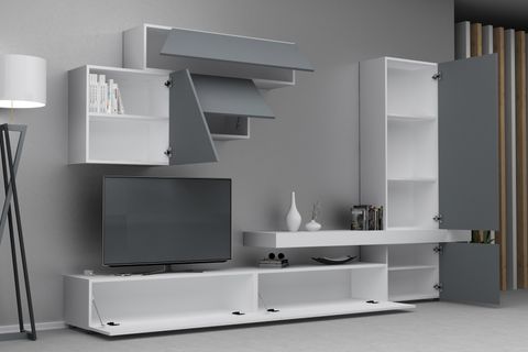 FİTZ DUVAR TV ÜNİTESİ, GRİ BEYAZ, 300 CM