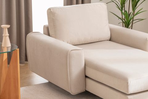MERLİN DAYBED, FİTİLLİ KOL, NATUREL AYAK, KADİFE KUMAŞ, KREM