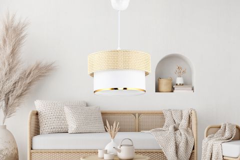 EVLİGHT VİP HAZERAN RATTAN 2 KATLI SARKIT AVİZE, BEYAZ KREM, GOLD DETAYLI