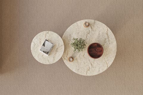 PRİVATE DEKORATİF CEVİZ MERMER ORTA SEHPA İSKANDİNAV, KREM