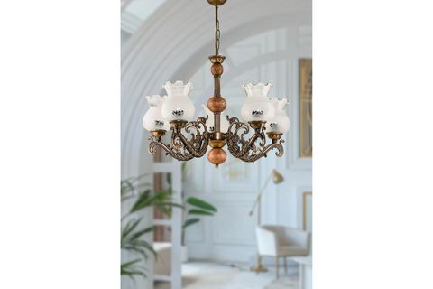 ELBE ZAMAK AVİZE MAT BEYAZ CAMLI, BEŞ KOLLU