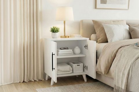 LUMEN RAFLI KLASİK KOMODİN, MAT BEYAZ, 2 KAPAKLI