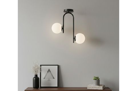 TOKYO İKİLİ BEYAZ CAMLI SİYAH KASALI PLAFONYER AVİZE