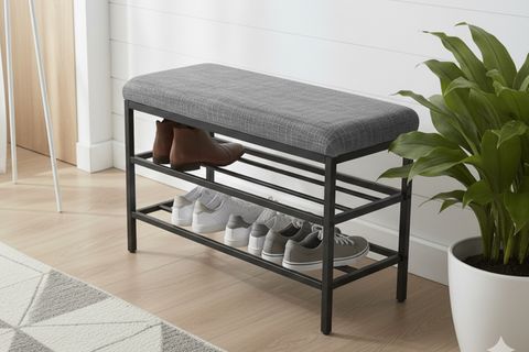 LUXE KETEN KUMAŞLI PUF AYAKKABILIK BENCH, GRİ