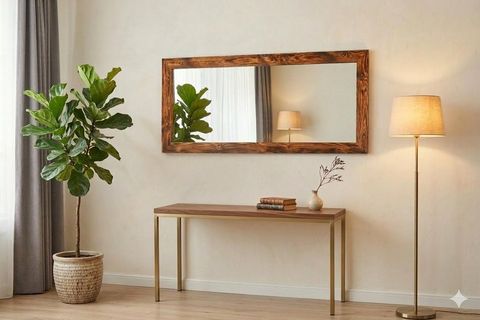 LİGNA DİKDÖRTGEN CEVİZ RENGİ AHŞAP DEKORATİF AYNA, 130X60