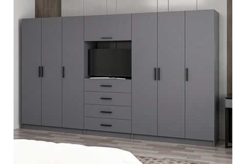 KALE MENTEŞELİ DOLAP 126, 7 KAPAKLI ANTRASİT 210 CM