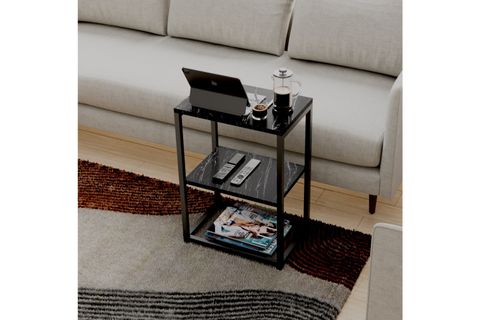 LİNA METAL AYAKLI AHŞAP RAFLI YAN SEHPA, SİYAH