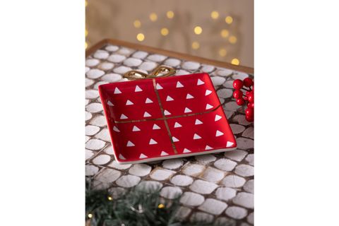 THE MİA FİYONK FİGÜRLÜ SERVİS TABAĞI KRIMIZI 22X17 CM
