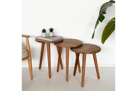 DOĞAL MASİF AHŞAP YÖRÜNGE SEHPA SETİ, ÜÇLÜ, KAYIN