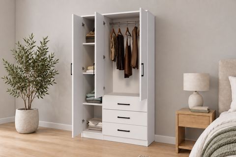EASY GARDIROP, BEYAZ, 3 KAPILI 3 ÇEKMECELİ