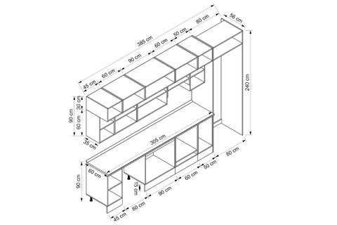 ALVİNKA 385X240 CM KLASİK MEBRAN MUTFAK DOLABI, MB E90S45S50 1 MEBRAN BEYAZ SUNTALAM