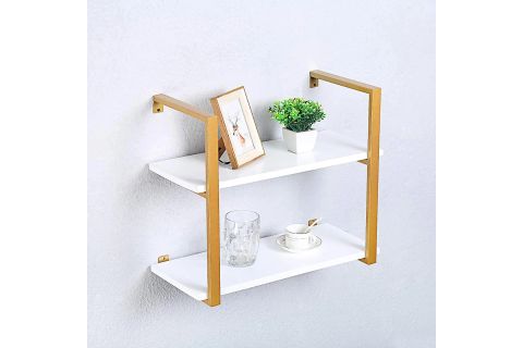 TASNİA GOLD METAL AHŞAP DUVAR RAFI 60 CM 2 KATLI