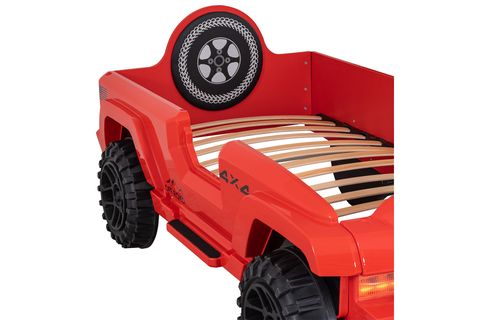 JEEP SÜPERLÜX LEDLİ ARABALI YATAK, KIRMIZI, 90X190