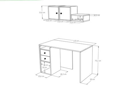 LUMA MODÜL DUVARA MONTE ÇALIŞMA MASASI, 2 KAPAKLI 2 ÇEKMECELİ