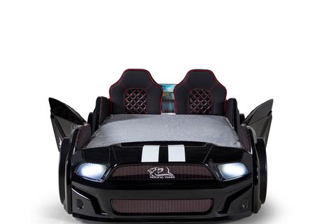 MUSTANG ARABALI FULL LEDLİ KUMANDALI MÜZİKLİ YATAK, SİYAH