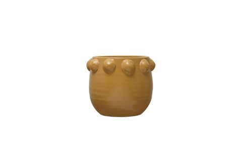 EL YAPIMI SARI NOKTALI KABARTMALI TERRACOTTA SAKSI