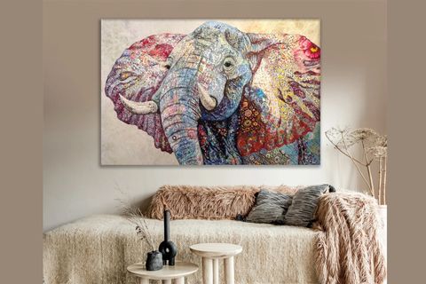 MANDALA ETNİK FİL FİGÜRLÜ CANVAS İPEK KUMAŞ KANVAS TABLO 50X70