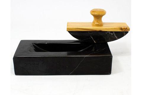 GRİNDER AHŞAP SAPLI DİKDÖRTGEN MERMER HAVAN SİYAH