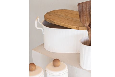 THE MİA STRİPE AHŞAP KAPAKLI EKMEK SAKLAMA KUTUSU BEYAZ 40X22X18 CM