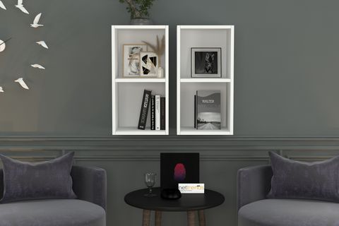 KİTAPLIKLI DUVAR RAFI, BEYAZ, 70 CM, DVR-1049
