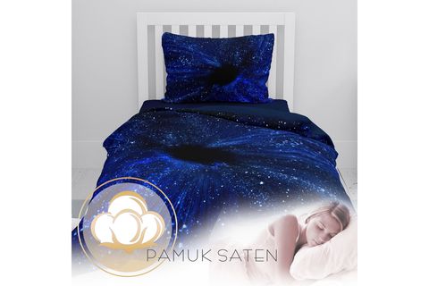 MONOHOME BLUE NİGHT 3D TEK KİŞİLİK NEVRESİM TAKIMI, PAMUK SATEN, 160X220 CM