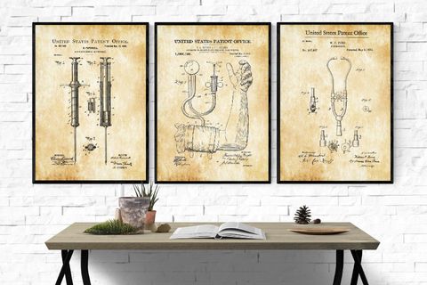 AHŞAP ÇERÇEVELİ VİNTAGE TABLO SETİ, MEDICAL, 50X70