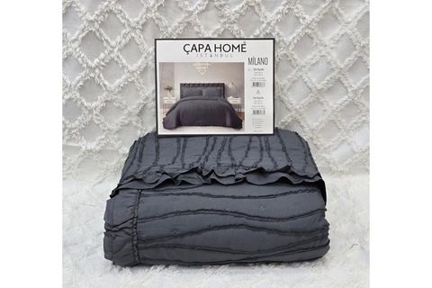 ÇAPA HOME MİLANO STONE WASH FIRFIRLI SAKALLI YATAK ÖRTÜSÜ, ANTRASİT, TEK KİŞİLİK