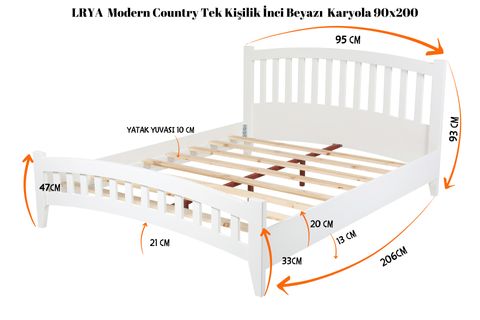 LRYA MODERN COUNTRY KARYOLA, İNCİ BEYAZI, 90X200