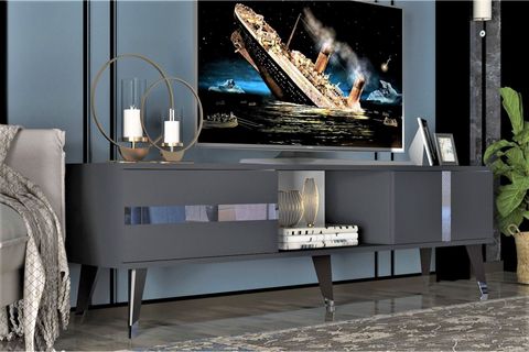 VANİA TV SEHPASI, 2 KAPAKLI RAFLI, ANTRASİT GÜMÜŞ