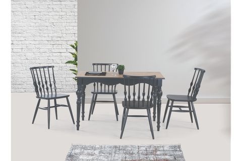 TOLEDO SABİT MASA VE  BONCUK SANDALYE TAKIMI, MEŞE ANTRASİT, 125X80