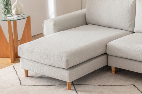 MERLİN MİNİ KÖŞE KOLTUK, NATUREL AYAK, FİTİLLİ KOL, RECYCLED KUMAŞ, AÇIK GRİ