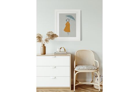 ŞEMSİYELİ KIZ TABLO, BEYAZ ÇERÇEVE, 18X24